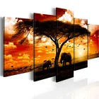 Домашний Декор 5 наборов Hd печать плакат с дизайном слон картины с деревом дикий пейзаж настенное искусство модульный Восход Холст Картина спальня рамка