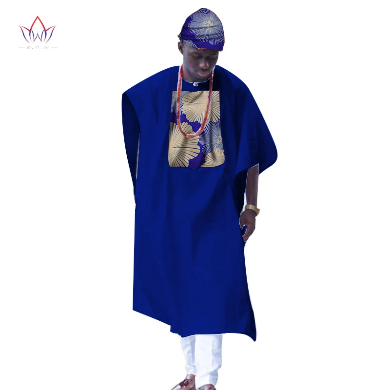 BRW New African Clothes for Men Dashiki Print Tailored Long Men Loose Plus Size Robe Traditional African Clothing WYN309