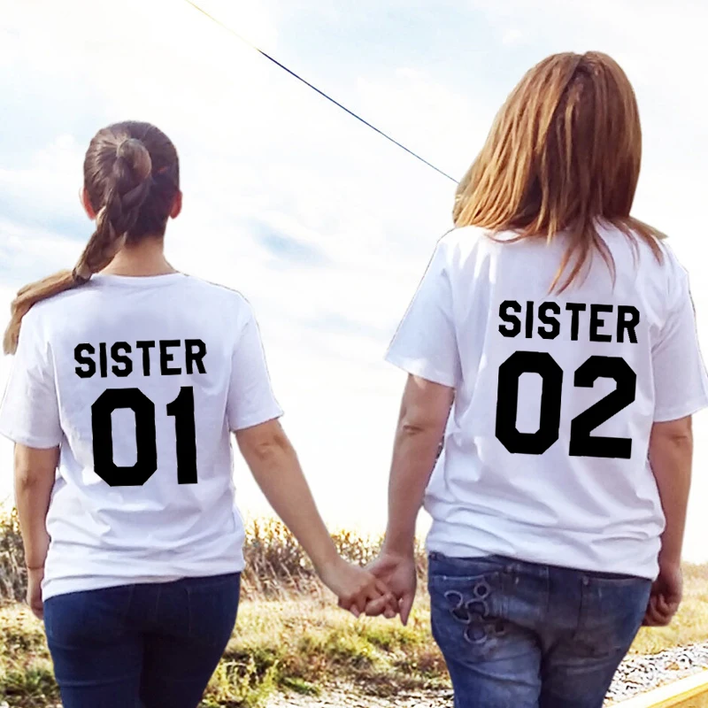 

ZOGANKI Black Tops Women Fashion Summer Best Friends T Shirt SISTER 01 SISTER 02 03 Tee Shirt Short Sleeve Casual Women T-shirts