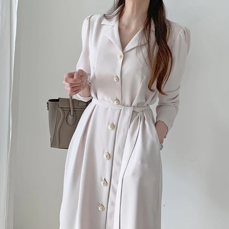 Gaganight Elegant Women Maxi Shirt Dress Long Sleeve Single Breasted Fashion Dresses Office Lady Korean Chic Vestidos Plus Size | Женская