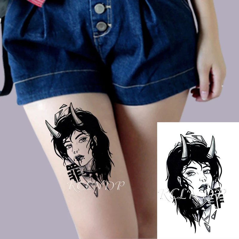 Водонепроницаемая Временная тату-наклейка сексуальная девушка рога китайское