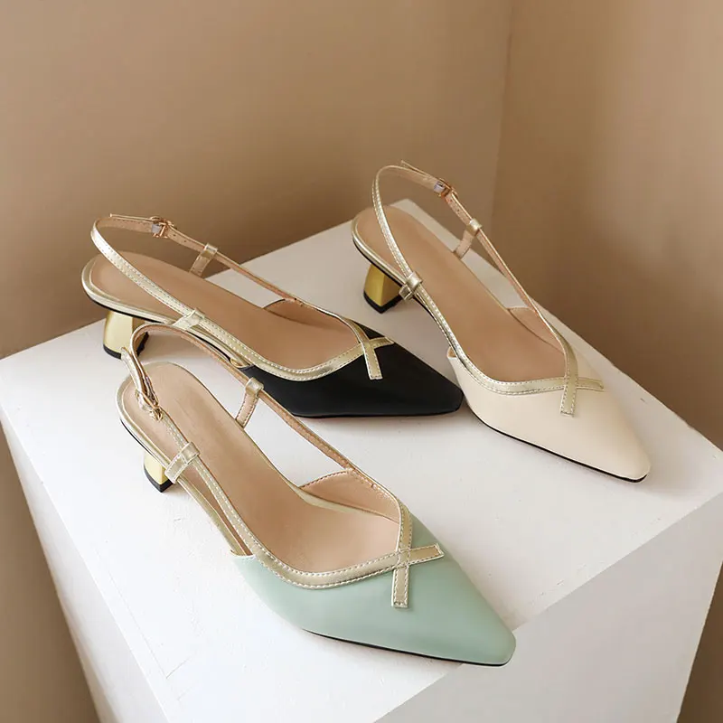 Женские туфли на высоком каблуке Fanyuan бежевые классические лодочки толстом