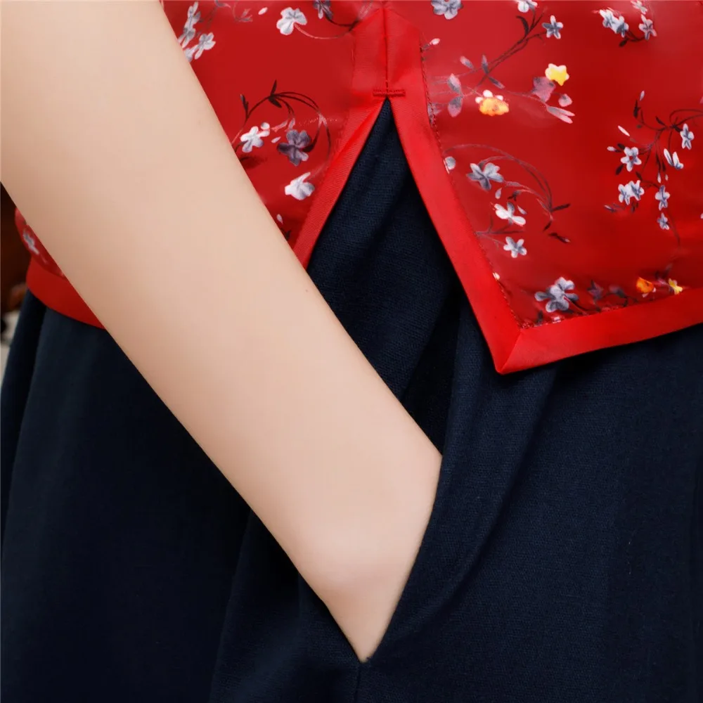Шанхай история цветочный Cheongsam рубашка Qipao топ с рукавом 3/4 Китайский традиционный топ из искусственного шелка китайская блузка для женщин