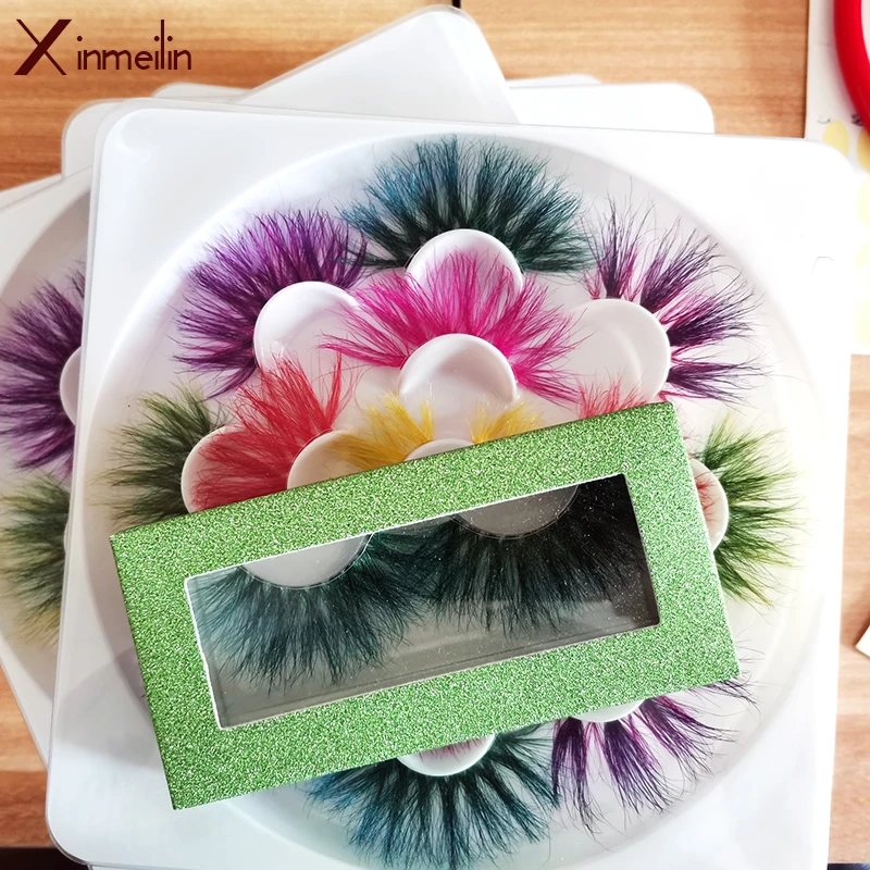 

25mm 3D green mink fake lashes beauty natural individual false eyelashes Makeup thick fluffy colorful lash extension supplies