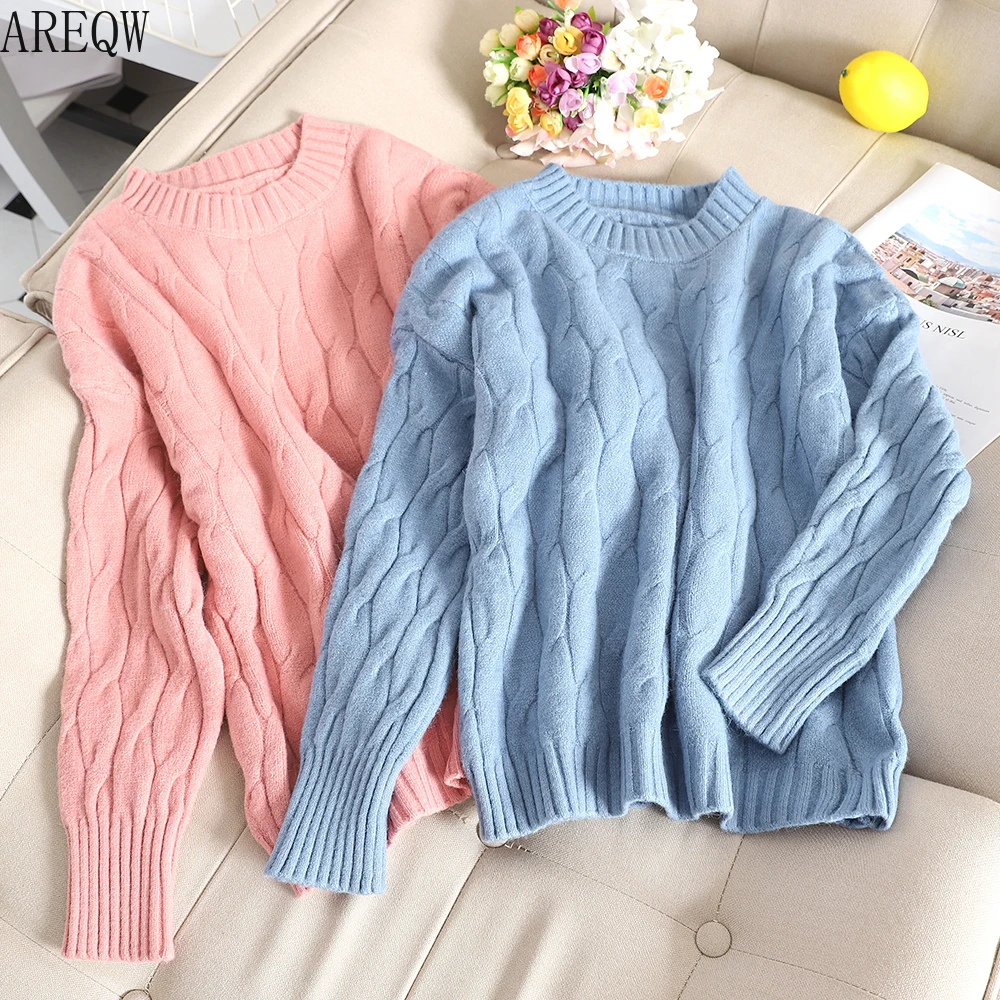 Женский новый пуловер свитер свободный корейский толстый твист Languid Осень-зима