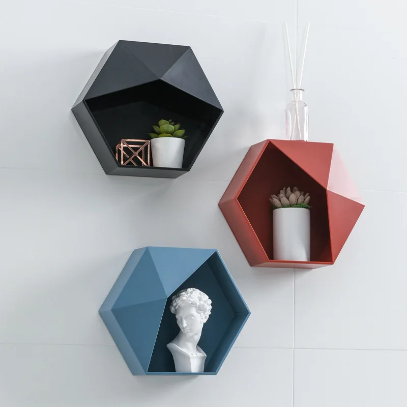 

Hexagonal Geometry Wall Mounted Organizer Art Creative Simple Wall Holder Stand Decoration For Living Room Bedroom