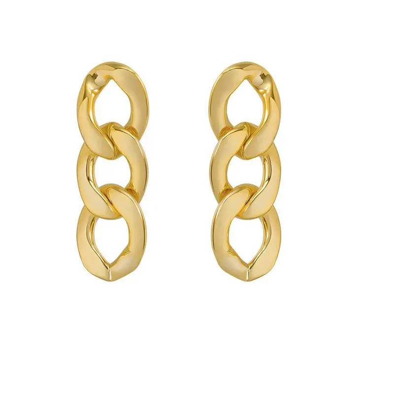 

Fashion Cuban Bright Gold Chain Pendant Earrings Punk Metal Chain Long Earrings for Women Party Gift Jewelry