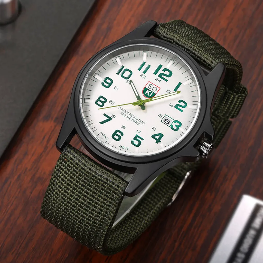 

New SOKI Simple Fashion Men Military Wristwatch Woven Nylon Belt Calendar Quartz Clock Waterproof Digital Watch Часы Мужские