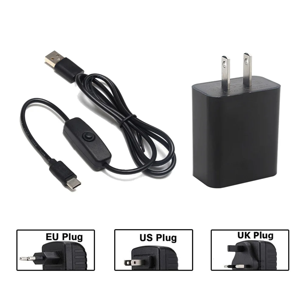 

Raspberry Pi 4 Power Supply 5V 3A EU US UK Plug With ON/OFF Switch Button USB Cable Charger For Raspberry Pi 4 Model B