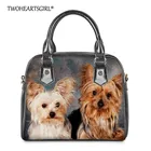 Портфель женский кожаный на плечо с принтом Йоркширский терьер