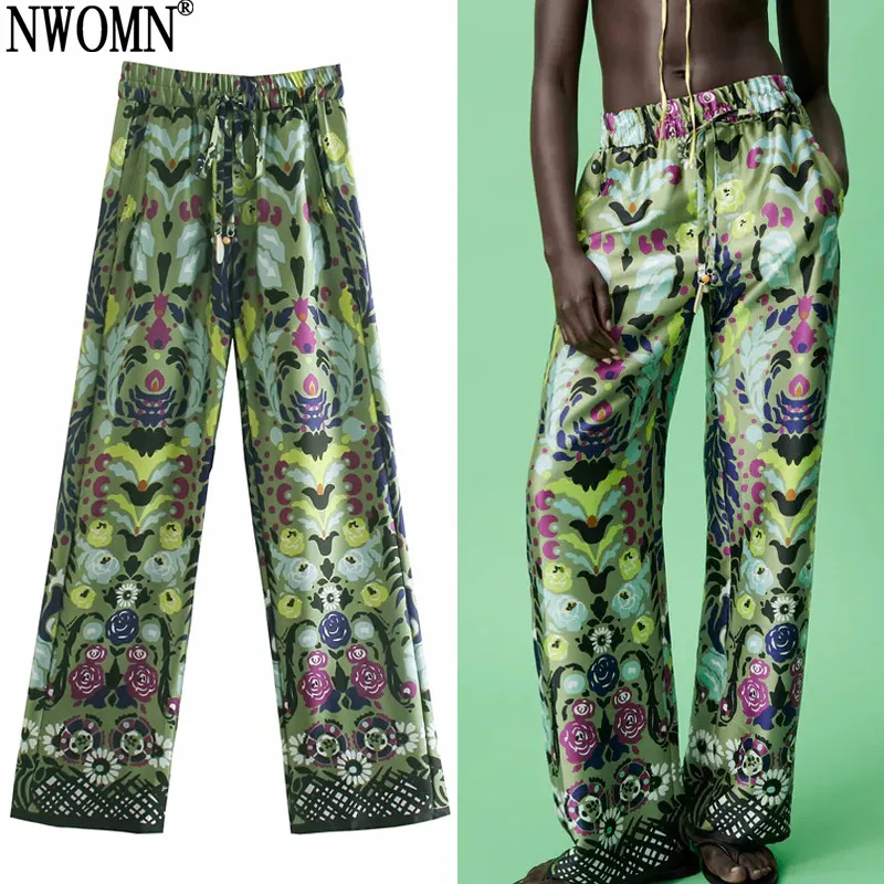 

Pants Woman Vintage Print Loose High Waist Trousers Female Summer Streetwear Baggy Pant 2021 Wide Pants For Women Green