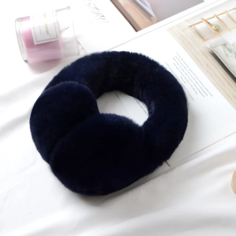Navy Blue Новые меховые наушники для женщин с натуральным кроличьим мехом, зимние теплые наушники, рождественские подарки для милых девушек, 17 цветов - Цвет: Navy Blue