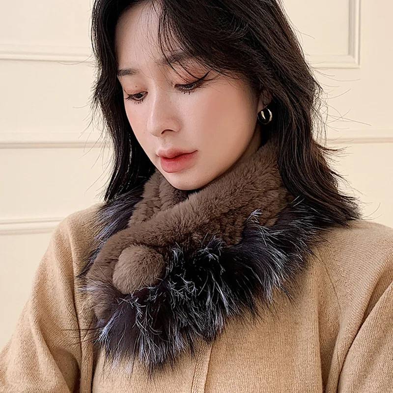 

Зимние теплые короткие женские шарфы из натурального Лисьего меха 2021, мягкие шали