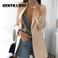 gentillove oversize women autumn solid color blazer female work office wear pocket tweed blazer casual coat fashion pink outwear