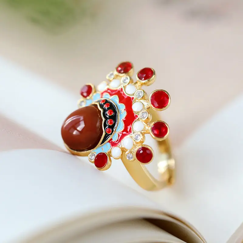 Кольцо позолоченное из серебра 925 пробы с красным агатом | Украшения и аксессуары