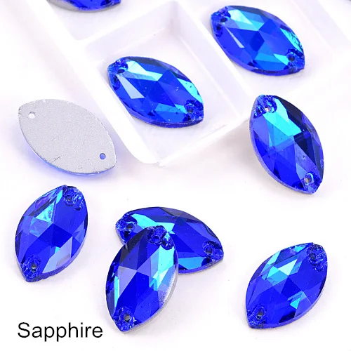Sapphire Многие Цвета лошадиный глаз пришить стразы маркиза, головастой формы лист с украшением в виде кристаллов Стекло пришить стразы свадебное платье Y1651 - Цвет: Sapphire