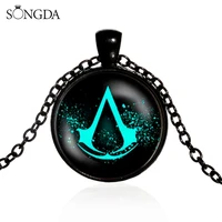 2019 steampunk action game sign necklace gothic black chain personality icon glass dome pendant fashion mens game jewelry