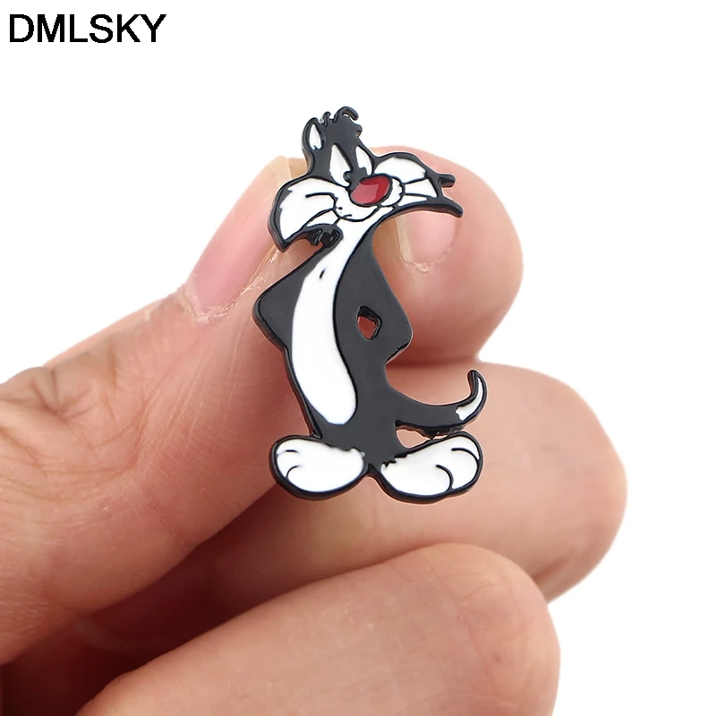DMLSKY funny cat Pins Metal Badge Cartoon Character creative Pins Icon on The Backpack Pin M4217 images - 6