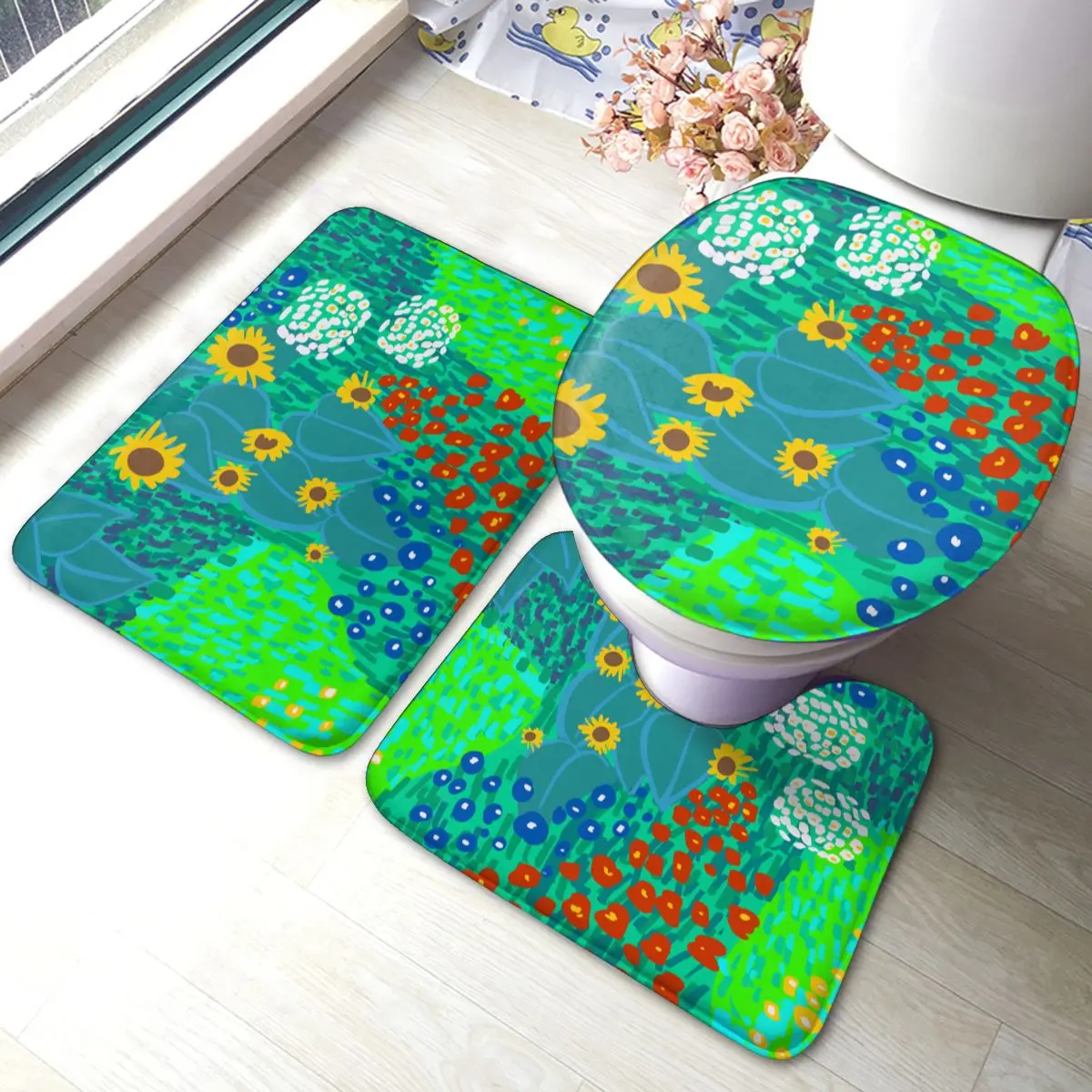

Flowers Bath Mat flowers Polyester Door 3 Piece Bathroom Mat Set Absorbent Modern Bathroom Rug