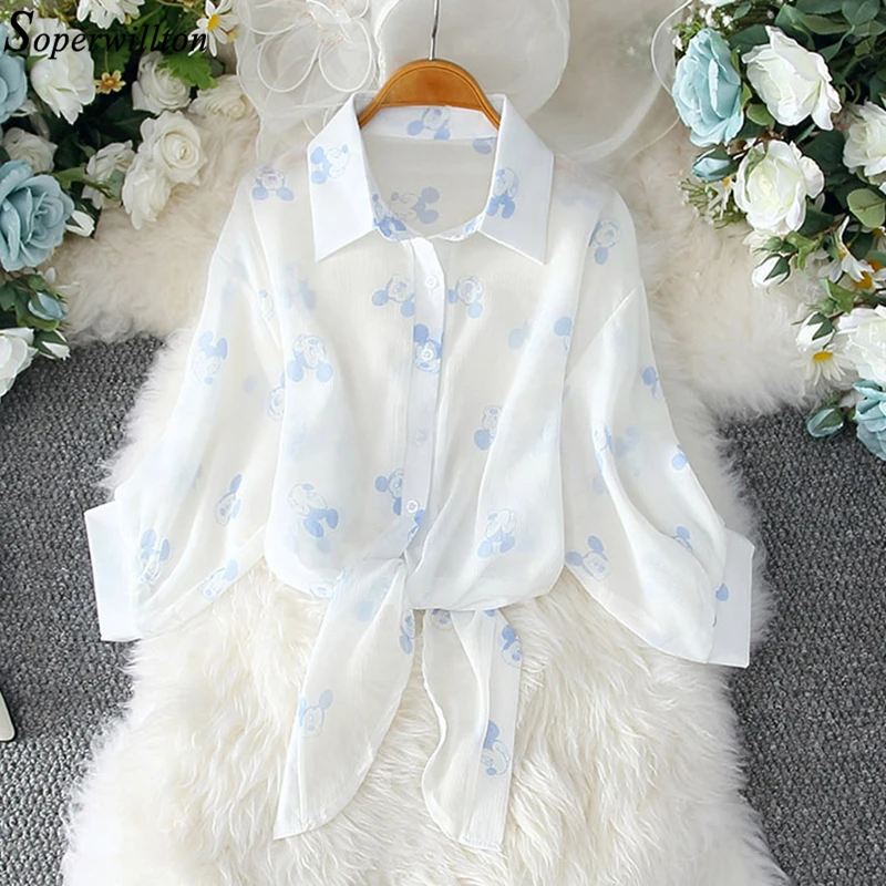 Рубашка женские летние блузки для девочек с принтом в виде персонажей из