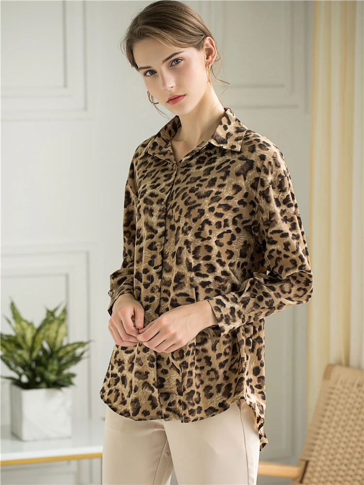 Блузка женская шифоновая с леопардовым принтом на весну/лето|Рубашки| |