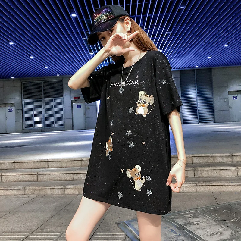 

HLBCBG Spring Summer Sequins Female T-shirt 2020 Basic Knit O-neck CottonElastic Tshirt Women Casual Short Sleeve Lady Tops Tees