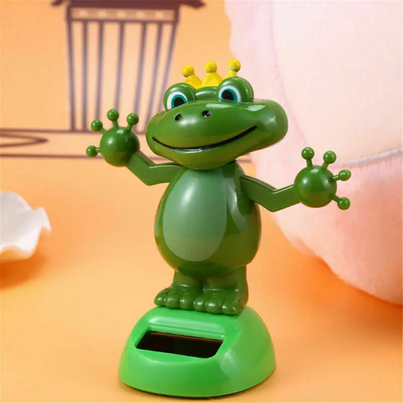 

Frog Prince With Crown Bobble Head Solar Power Toys Office Desk Home Car Decor