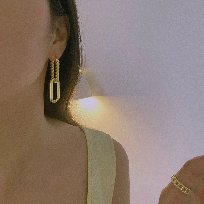 

Women Jewelry Detachable Double Link Drop Earrings Brass With 18k Gold Party T Show Gown Punk Gothic Top Runway Korean Japan