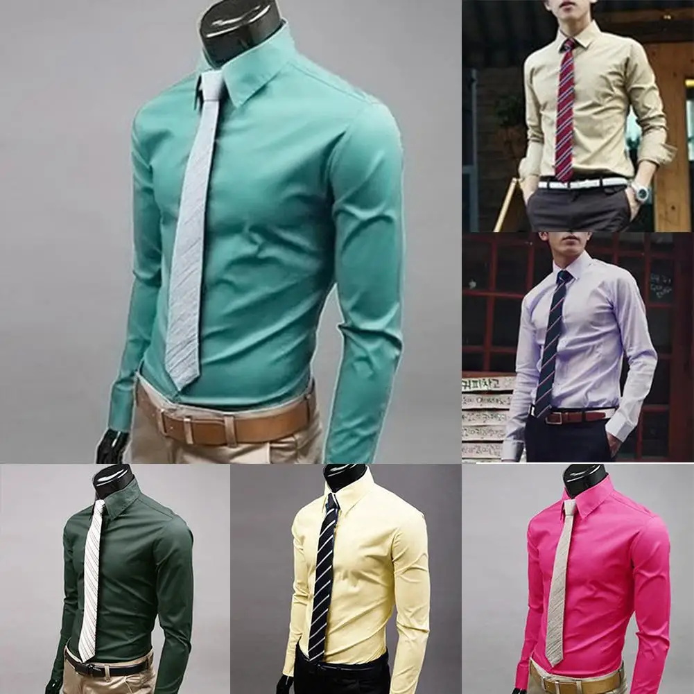 

2019 Fashion Men Cotton Blend Solid Color Long Sleeve Buttons Down Shirt Formal Social Business Dress Shirt
