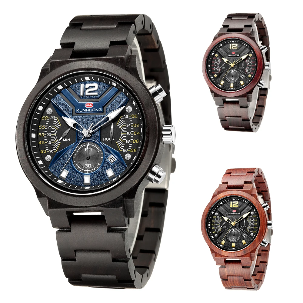 

Handmade Wood Men Sport Watches Wooden Wristwatch Wood Bamboo Watches For Men Wood Strap Quartz Mens Chronograph Relogio