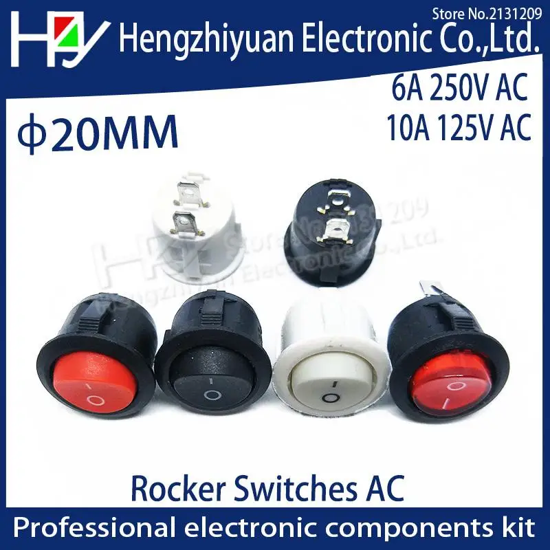 KCD1 20 мм 6A 250 В AC On Off оснастка SPST круглая лодка кулисный переключатель черный 2Pin