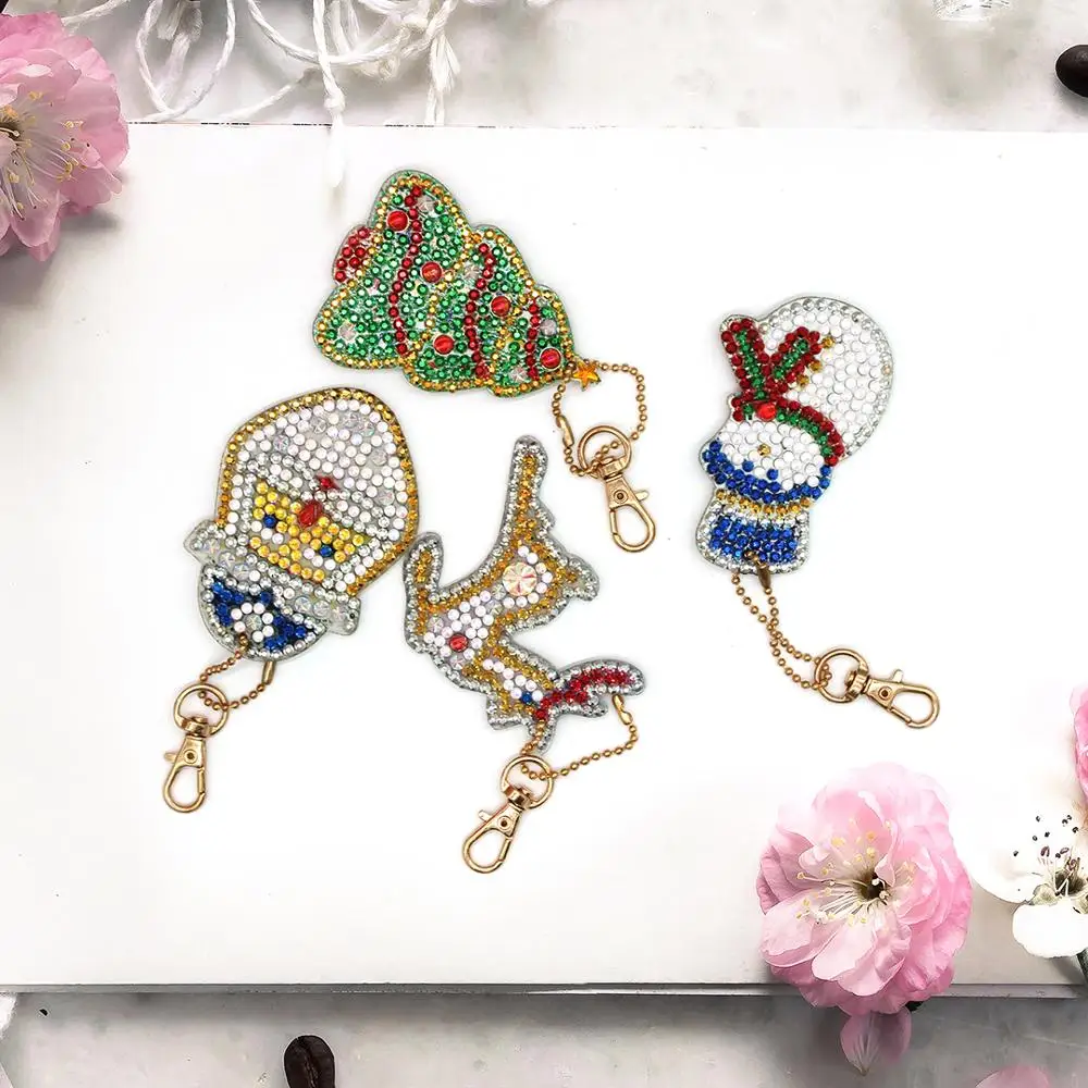 

New Designs Diamond Keychain Christmas 5D Diamond Painting Mosaic DIY Daimond Embroidery Bag Pendant Ornament Jewelry Gift