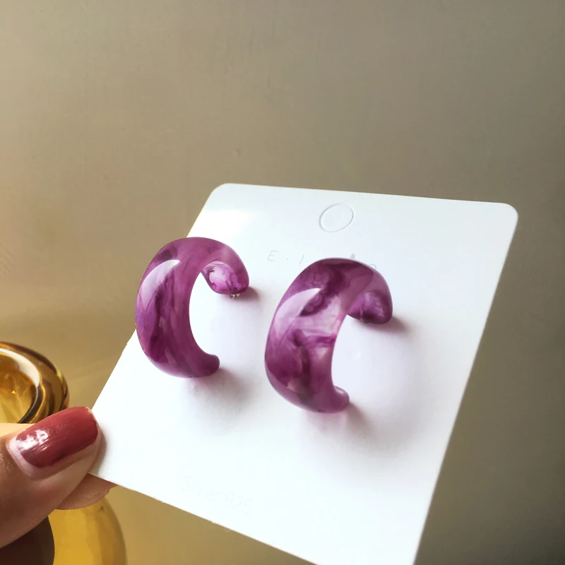 

S925 needle Fashion Jewelry Resin Earrings Super Fairy Fancy Style Round Shiny Purple Short Drop Earrings For Women Jewelry Gift