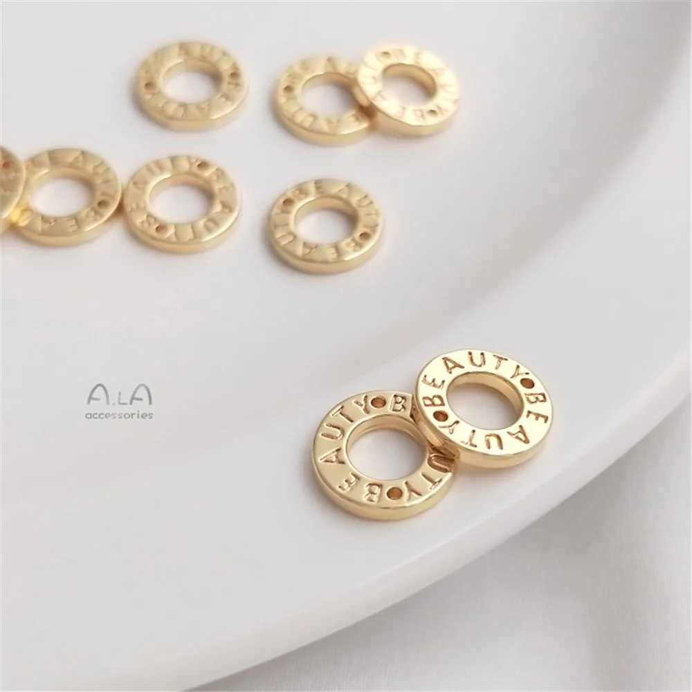 

14K Gold Filled Plated Brass Letter Doughnut Double Hole Ring Accessory DIY Bracelet Pendant Connected By Hand Material