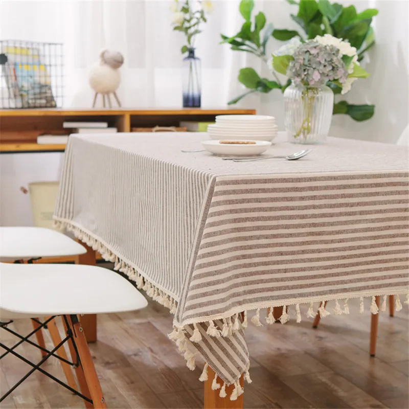 Скатерть в японском стиле с принтом полоску и кисточками домашний декор чехол