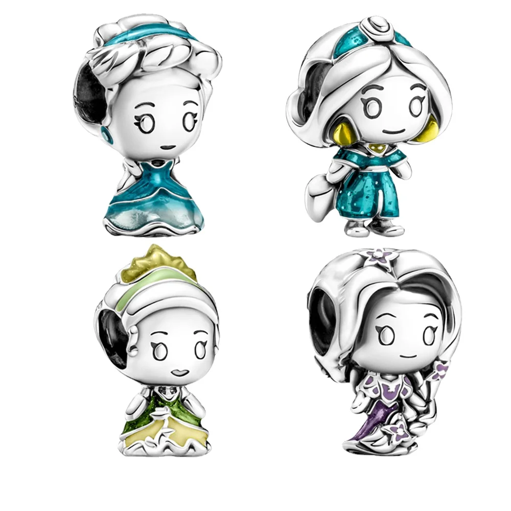 

925 Sterling Silver Charm Eternal Icons Rose Blue Star Princess Beads Fit Original Pandora Bracelet Jewelry Making DIY Gift