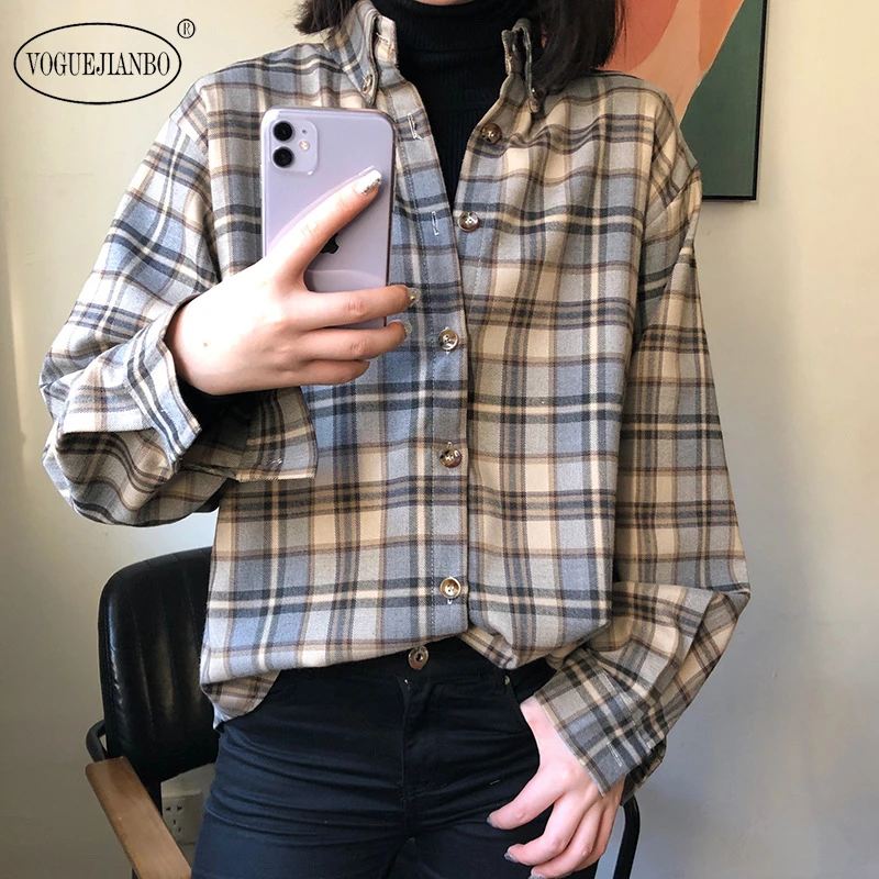 

2020 korean spring joker loose retro plaid striped long sleeve shirt blusa mujer ropa mujer bluzki damskie camisa feminina tops