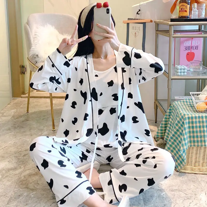 3Pcs Spring Autumn Cotton Pajamas for Postpartum Pregnant Women Breastfeeding Sweat-absorbent Thin Pajamas for Pregnant Women