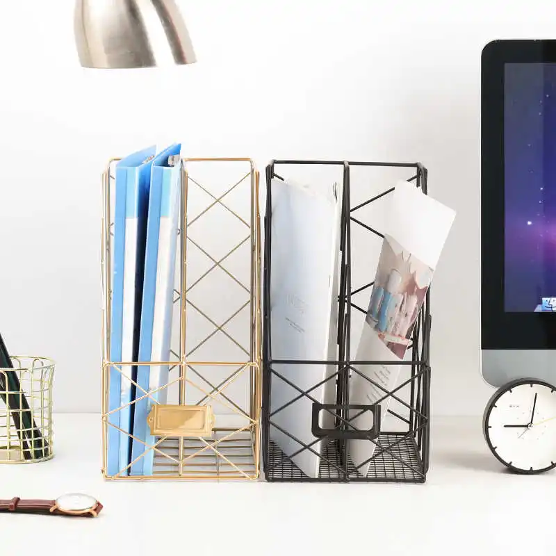 

Nordic style Golden Iron Art Grid Storage Rack Book Holder Three Layer Desktop Magazine Shelf Home Organizer Decoration