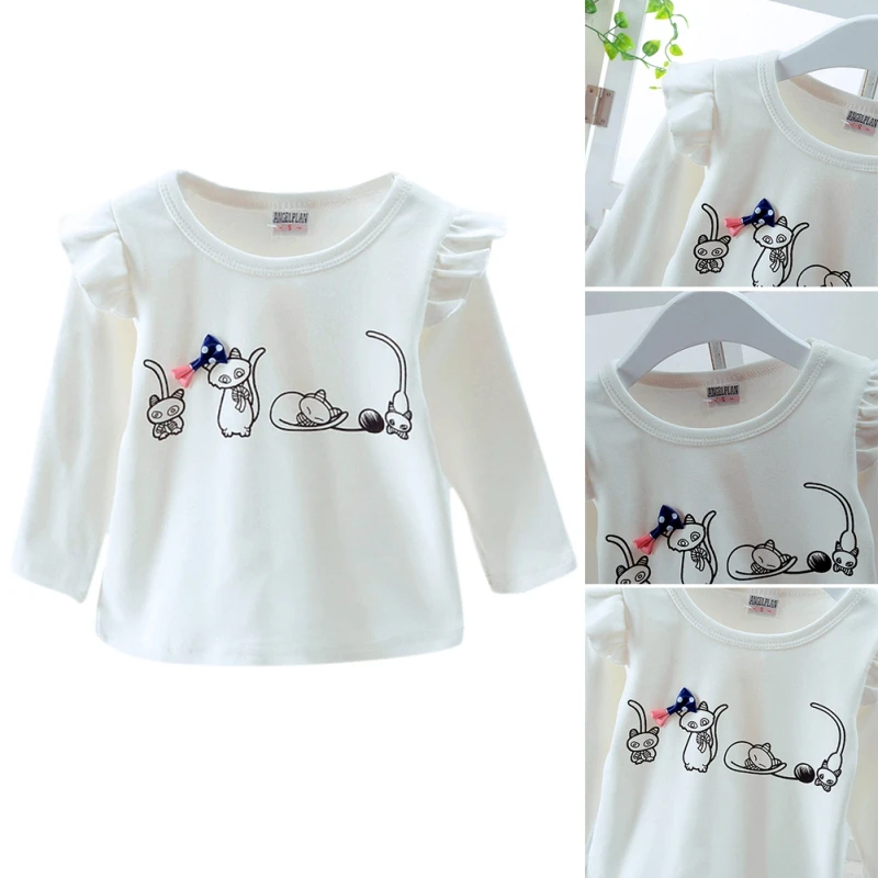 Весенне осенние Топы для маленьких девочек футболки с длинными расклешенными