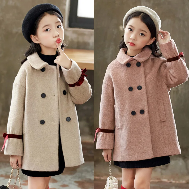 

2019 Kids Girl Woollen Coat Autumn Winter Fashion Overcoat for Baby Girls Jacket Christmas Warm Outerwear Children's Clothing