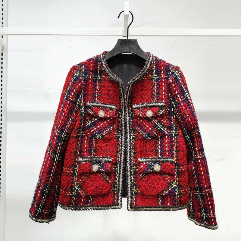 

Autumn 2020 new small bright decorative round neck Multi Pocket coat