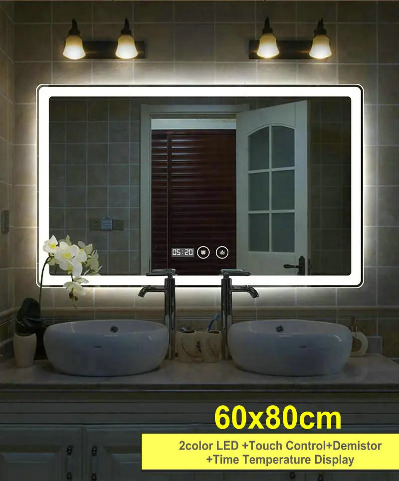 60x80 60x80 см, 50x70 см Смарт Bluetooth обдува прямоугольный Ванная комната зеркала высокое качество закуска два Цвет светодиодный Ванная комната зеркала - Цвет: 60x80