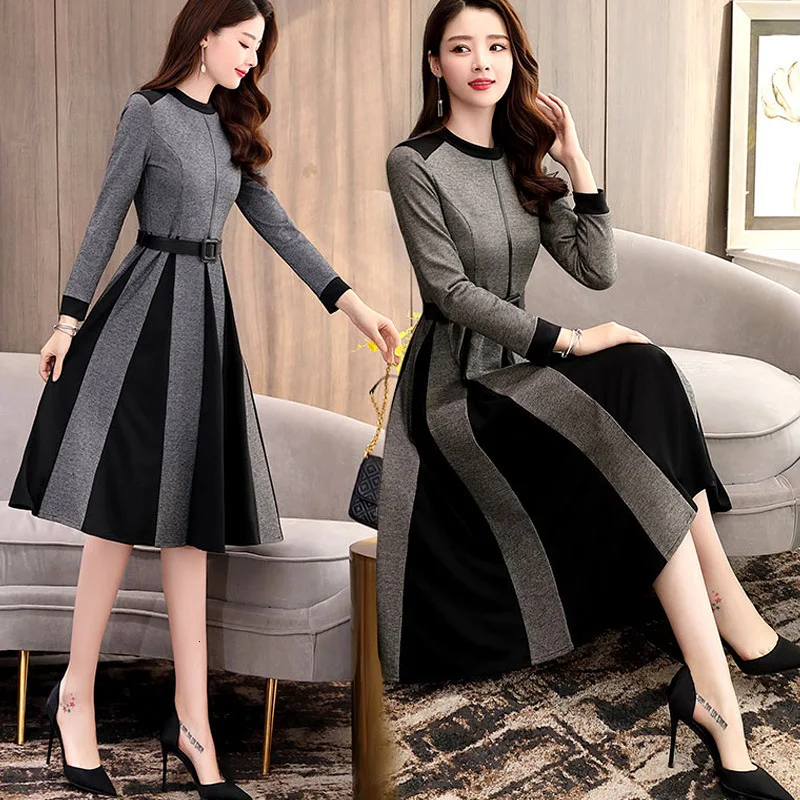 

Suofun Casual A-Line O-Neck Full Long Sleeve Slim Knee-Length Spring Office 2021 Fashion Lady Office Women Dress Autumn Vestidos