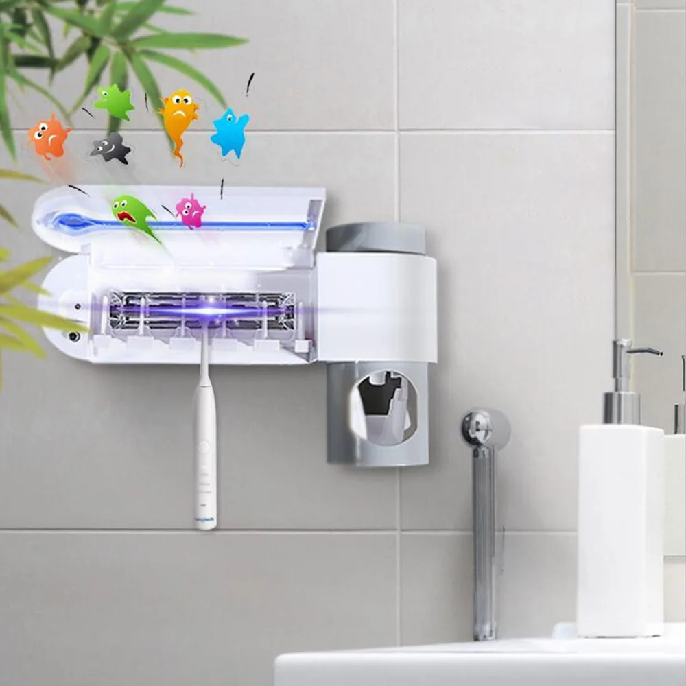 

2 in 1 UV Light Ultraviolet Toothbrush Sterilizer Toothbrush Holder Automatic Toothpaste Squeezers Dispenser Bathroom Supplies