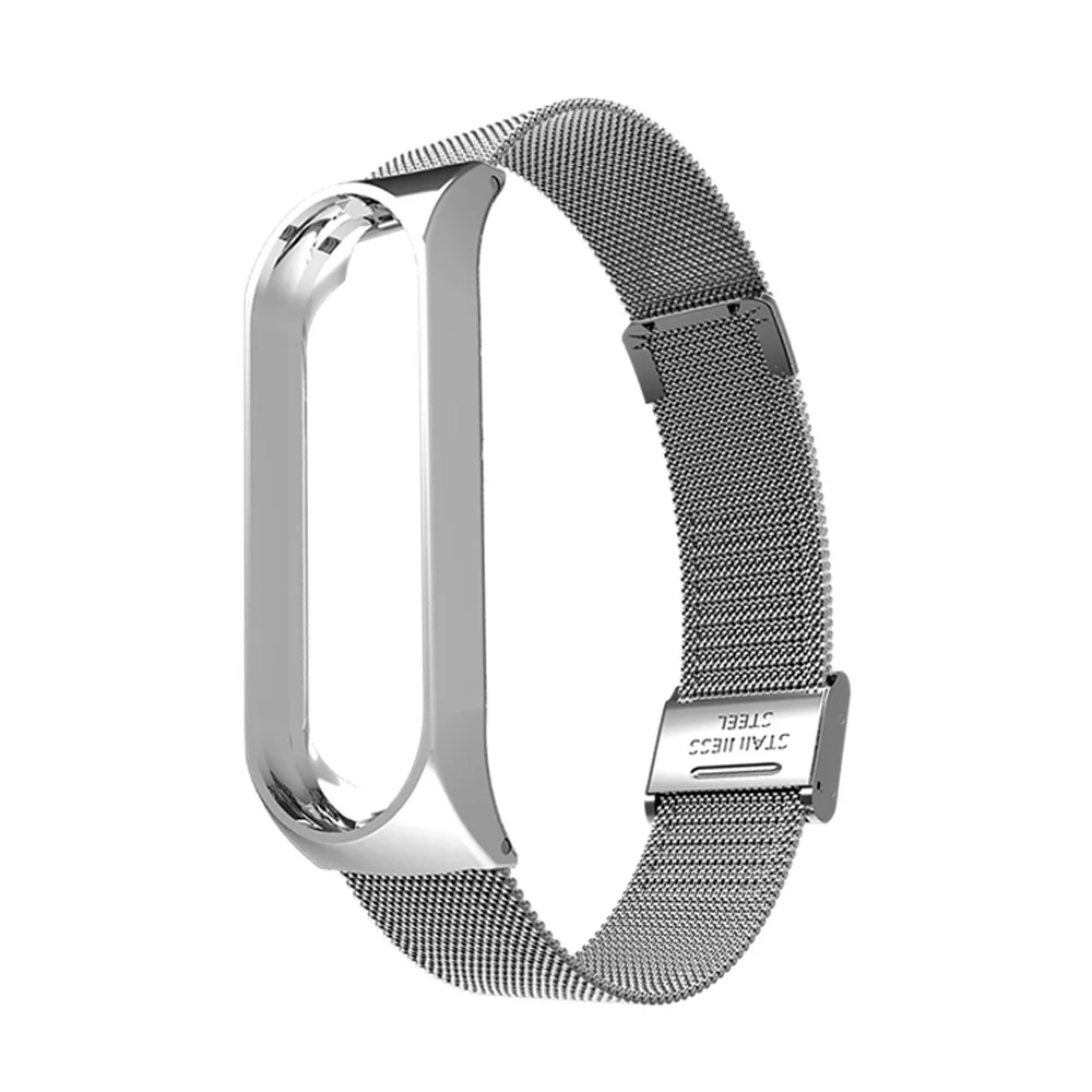 Модный металлический браслет из нержавеющей стали для mi band 4, браслеты, классические часы, ремешок для Xiaomi mi, 3/4 - Цвет: silver
