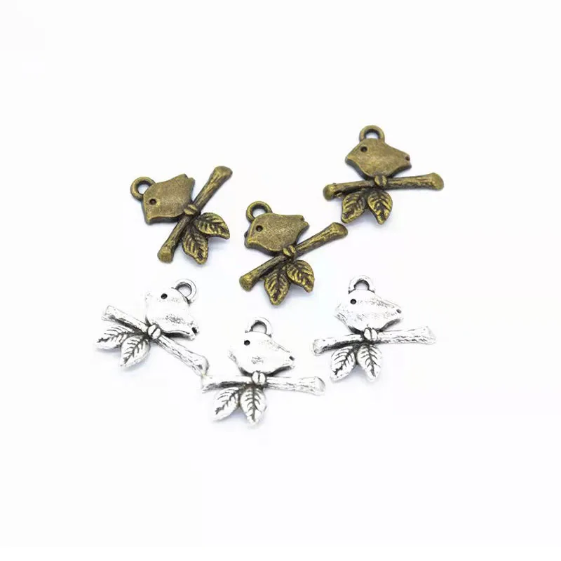 

25pcs 16*17mm Vintage Antique Silver/Antique Bronze Alloy Bird Charms
