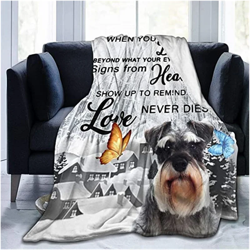 

Throw Blanket Schnauzer Dog Butterflies in Winter Fleece Blanket Cozy Lightweight Bed Blanket Women Men 50"x40"