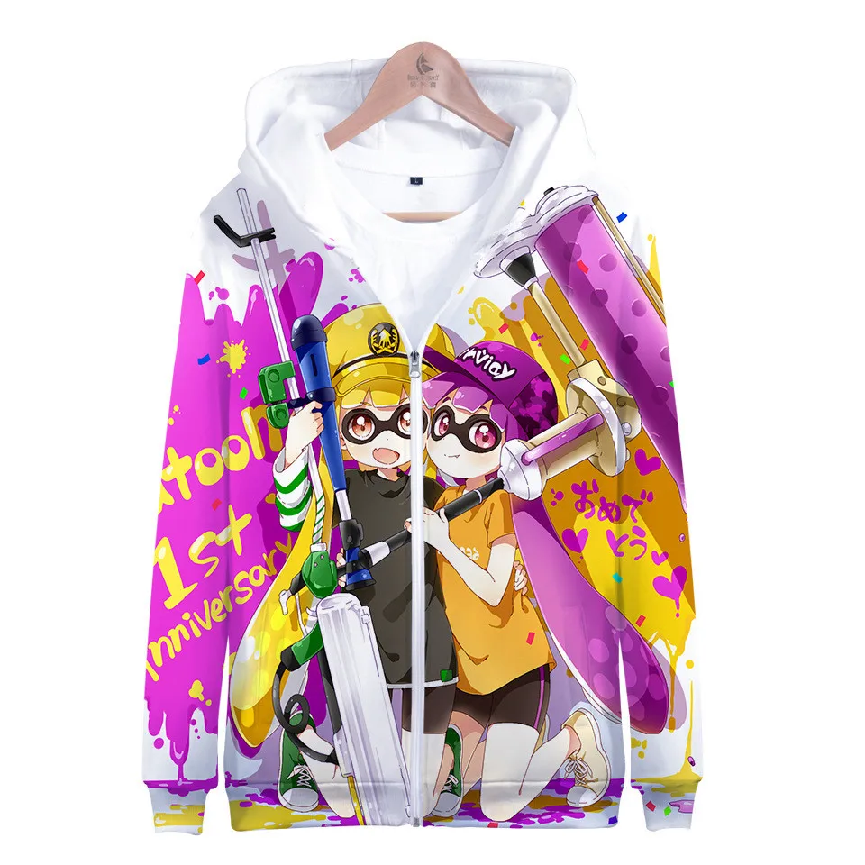 

3 To 15 Years Kids Harajuku Sweatshirts Shooting Game Splatoon Hoodie Zipper Boys Girls Cartoon Jacket Coat Children Warm Tops