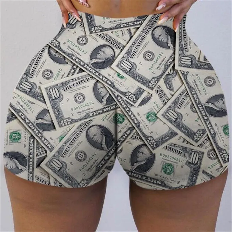 

Dollar Cash Print Sexy Shorts Women Summer Casual Shorts Personality Elastic High Waist Tight-fitting Shorts Sexy Short Trouser